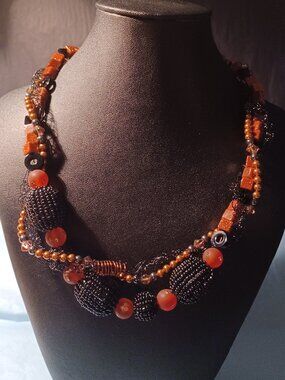 Copper & Black 3-Strand Mixed Media Necklace
